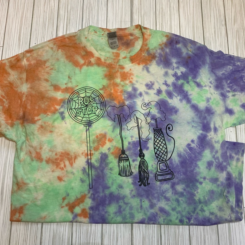 Tie dye Sanderson sister bus stop t-shirt